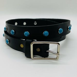 Black Leather Turquoise Studded Dome Belt